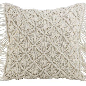 Handmade Macramé Decorative Fringed 18" Cotton Throw Pillow Cover